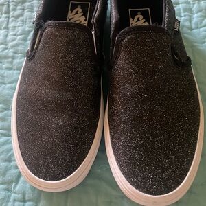 Black Glitter Vans Slip Ons 6.5